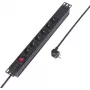 Sygonix SY-6736978 Régua de tomadas para montagem em rack 19 polegadas 1U, 6 tomadas Schuko, cabo de 2m, preto