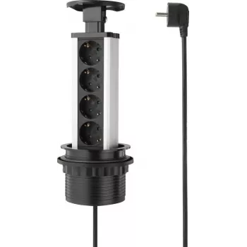 SYGONIX SY-4737792 régua de tomadas de secretária com 8 tomadas Schuko e 2 portas USB, preto/prateado
