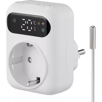 Sygonix SY-6824096 termostato de ficha intermédia com programa semanal, 16 A, 3680 W, LCD, antifrio, segurança para crianças, branco