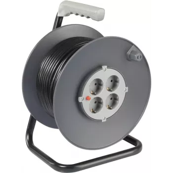 Sygonix SY-5655926 tambor de cabo 25 m preto ficha Schuko, 4 tomadas, proteção térmica
