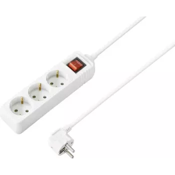 Sygonix SY-4890990 Régua de tomadas com interruptor branco Schuko 3 tomadas 1,5 m