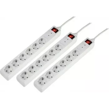 Sygonix 3xSY-5044446 Régua de tomadas com proteção contra sobretensão, 6 tomadas, branco, cabo 1,5m, pack de 3