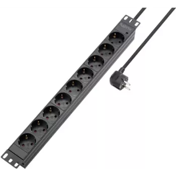 Sygonix SY-5799004 Régua de tomadas para montagem em rack 19 polegadas 9 tomadas, Schuko, cabo 2m, preto