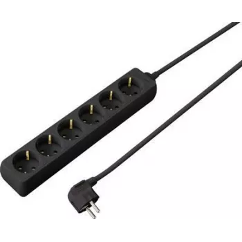 Régua de tomadas SYGONIX SY-4890992, 6 tomadas Schuko, sem interruptor, preta, cabo de 1,5 m
