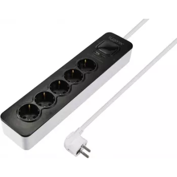 Sygonix SY-6118234 régua de tomadas de 5 vias com interruptor, preto/branco, cabo de 1,5 m