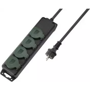 Régua de tomadas sem interruptor SYGONIX SY-5145340, 3 tomadas Schuko, cabo de 1,5 m, preto/verde