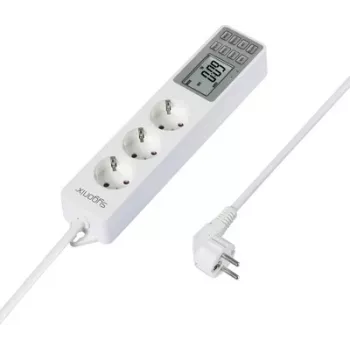 Régua de tomadas com temporizador digital Sygonix SY-4675078, 3 tomadas Schuko, cabo de 1,5 m, branco