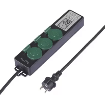 Tomada de jardim com temporizador mecânico Sygonix SY-6786454, 3 vias, IP44 resistente a salpicos, 3680 W, preto/verde