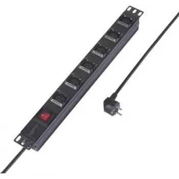 Sygonix SY-6736982 Régua de tomadas PDU 19 polegadas 6 tomadas Schuko, montagem em rack 1U, cabo de 2m, preta