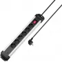 Sygonix SY-6807130 Régua de tomadas 6 tomadas com interruptor iluminado, preta/prateada, cabo de 1,5 m