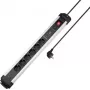 Sygonix SY-6805674 Régua de tomadas 6 tomadas com proteção contra sobretensões e interruptor, Schuko, cabo de 1,5 m, preta/prateada