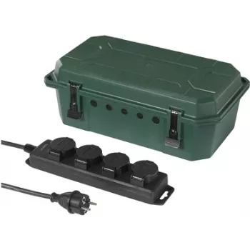 Sygonix SY-5598168 Régua de tomadas 4 tomadas, verde/preto seda mate, proteção reforçada contra contacto, 16 A, 3680 W, 230 V, Schuko