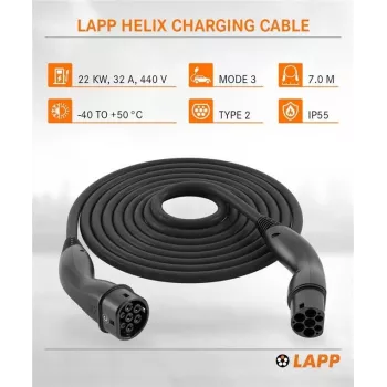 Lapp Mobility Type 2 Helix Cabo de carregamento 22 kW 7 m preto