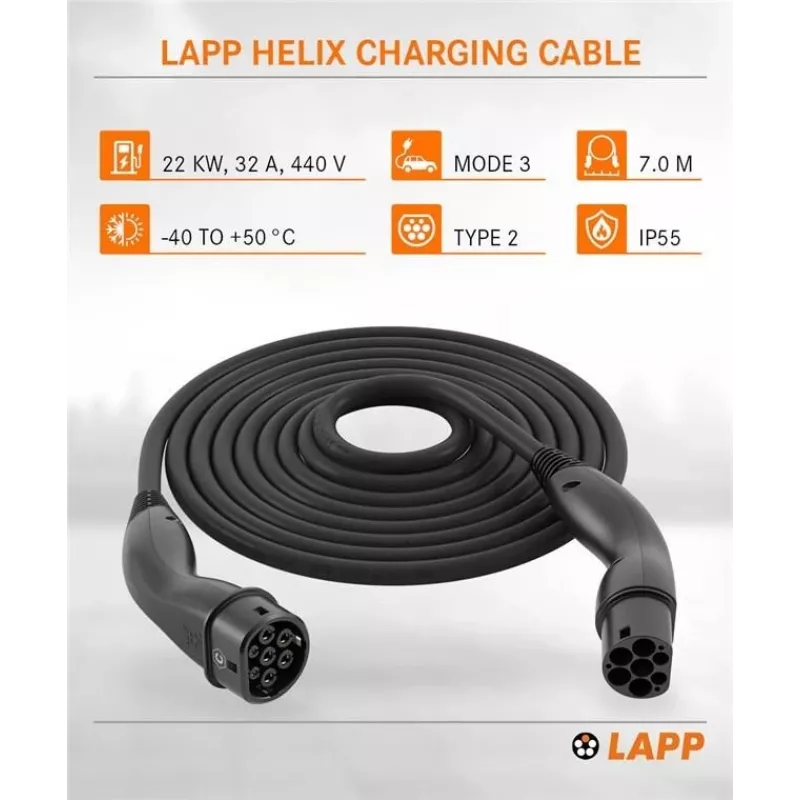 Lapp Mobility Type 2 Helix Cabo de carregamento 22 kW 7 m preto