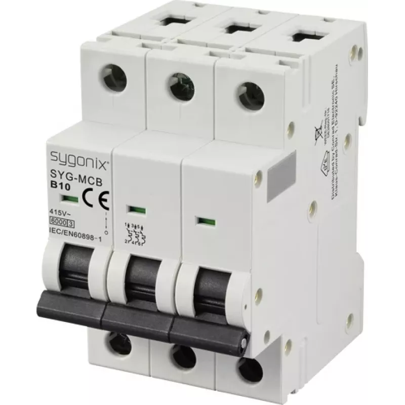 Disjuntor automático Sygonix SY-6440990 SYG-MCB 3P/B10/6KA tripolar 10A 415V AC 6kA