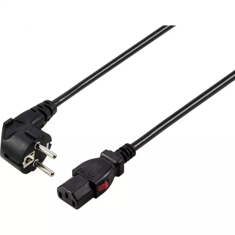 Sygonix SY-6733072 Cabo de alimentação IEC C13 bloqueável, CEE 7/7 para IEC C13, 2 m, Preto
