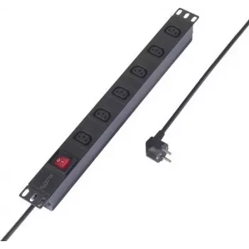 Sygonix SY-6736980 Régua de tomadas Schuko 6 tomadas 19 polegadas, montagem em rack 1U, cabo 2m, Preto