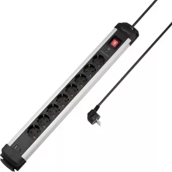 Régua de tomadas com proteção contra sobretensão 8 tomadas, preto/prateado, cabo 1,5 m Sygonix SY-6807134