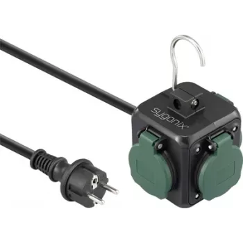 Cubo de tomadas com 4 tomadas Schuko e 2 portas USB, preto/verde Sygonix SY-6903362