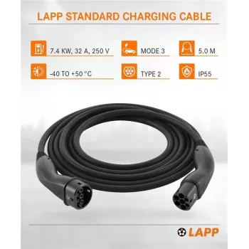 LAPP MOBILITY Cabo de carregamento EV Type 2, 7,4 kW, 5 m, preto (61780)