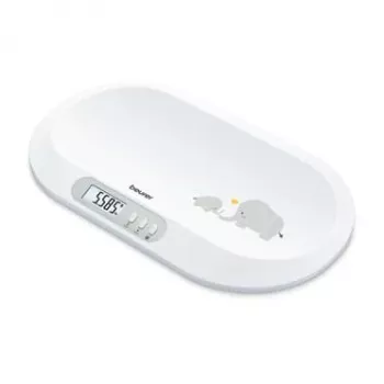 Beurer BY90 balança inteligente para bebés com Bluetooth, capacidade de 20 kg, precisão de 5 g, superfície de pesagem curva, visor LCD, branco