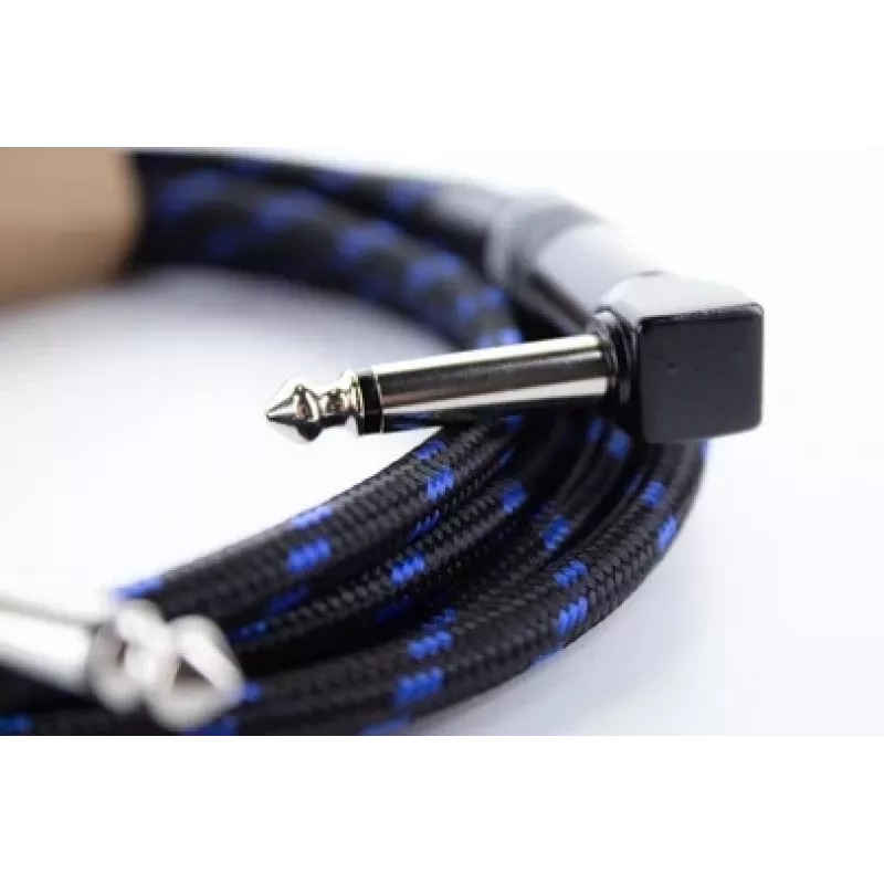 Cabo para instrumentos Cordial 14780 3 m – jack TS 6,3 mm para jack TS 6,3 mm, preto/azul com revestimento têxtil