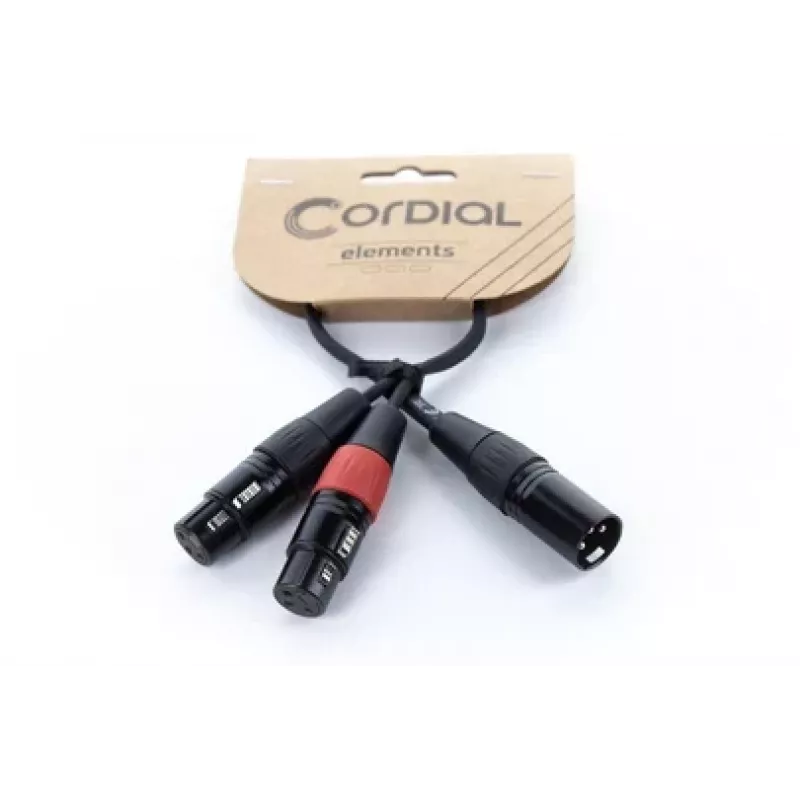 Cabo adaptador Y XLR Cordial EY 0,3 MFF - 1x XLR macho para 2x XLR fêmea, 0,3 m, preto 14881