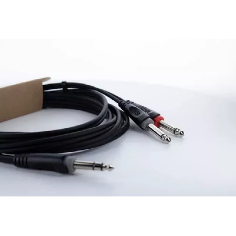 Cordial 14878 Cabo adaptador Y de áudio 6,3 mm jack estéreo para 2x jack mono 6,3 mm 3 m preto