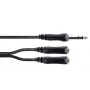 Cordial 14882 Cabo adaptador Y jack estéreo 6,3mm, 1x ficha macho para 2x ficha fêmea, 0,3m, preto PVC