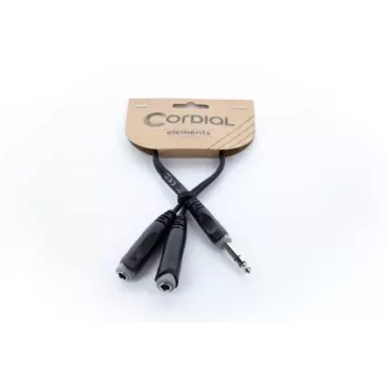 Cordial 14882 Cabo adaptador Y jack estéreo 6,3mm, 1x ficha macho para 2x ficha fêmea, 0,3m, preto PVC