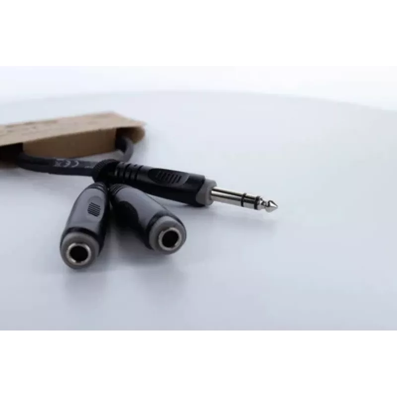 Cordial 14882 Cabo adaptador Y jack estéreo 6,3mm, 1x ficha macho para 2x ficha fêmea, 0,3m, preto PVC