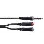 Cordial 14890 Cabo adaptador Y de áudio ficha jack estéreo 6,3mm para 2x ficha fêmea jack mono 6,3mm 0,30m preto PVC cabo duplo