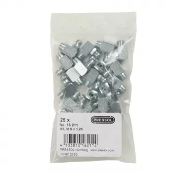 Bico de lubrificação cónico Pressol H3-90°, M8 x 1,25, galvanizado, 25 unidades (16 211)