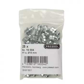 Bico de lubrificação cónico Pressol H1 reto M8 x 1, Ø 8 mm, aço galvanizado, 25 unidades (16 004)