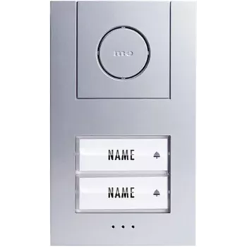 M-E MODERN-ELECTRONICS 41186 conjunto completo de videoporteiro com fios para 2 habitações – posto exterior prateado, postos interiores brancos, bus de 2 fios, função de abertura de porta