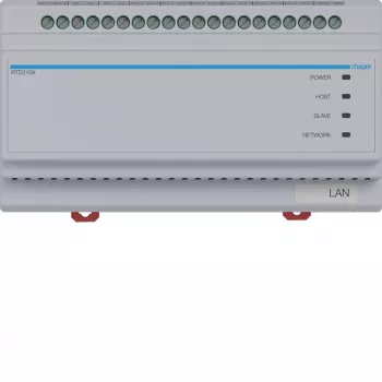 Hager RTD210X comutador de sistema de 2 fios, 6 vias, para videoporteiro IP Hager, calha DIN, 4 módulos, cinzento claro