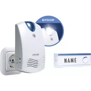 m-e modern-electronics FG1.2 conjunto de campainha sem fios com placa de nome e luz intermitente, branco