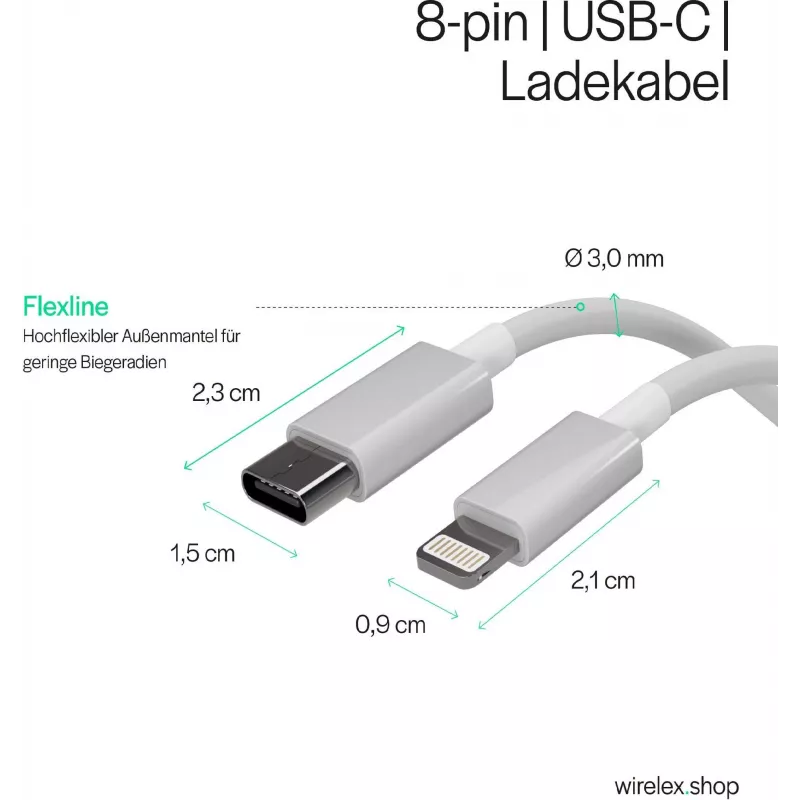 Flexline cabo de carregamento USB-C para Lightning PD 2m branco FL31-13053