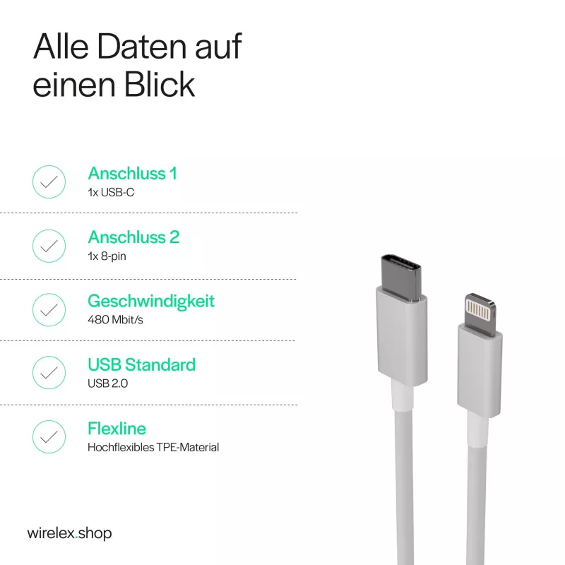 Flexline cabo de carregamento USB-C para Lightning PD 2m branco FL31-13053