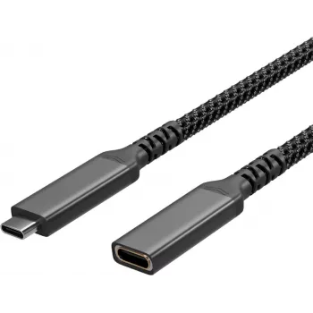 S CONN Flexline cabo de extensão USB-C, ficha USB-C para conector fêmea USB-C, USB 3.2 Gen 2, 100W PD, 4K@60Hz, revestimento têxtil, 1,5m, preto FL31-74006