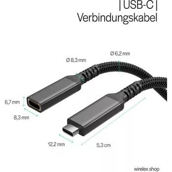 S CONN Flexline cabo de extensão USB-C, ficha USB-C para conector fêmea USB-C, USB 3.2 Gen 2, 100W PD, 4K@60Hz, revestimento têxtil, 1,5m, preto FL31-74006