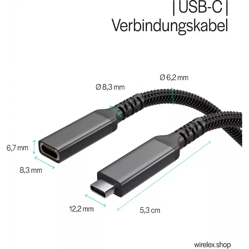 S CONN Flexline cabo de extensão USB-C, ficha USB-C para conector fêmea USB-C, USB 3.2 Gen 2, 100W PD, 4K@60Hz, revestimento têxtil, 1,5m, preto FL31-74006