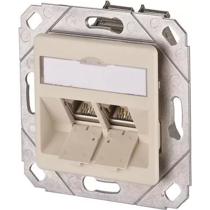 METZ CONNECT BTR E-DAT modul 8/8(8) UPk tomada de dados encastrada, 2x RJ-45, CAT 6e, blindada, branco pérola RAL 1013 1309121101-E