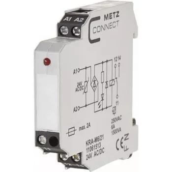 METZ CONNECT KRA-M6/21 módulo de relé de interface, branco, entrada 12-24 V AC, saída 250 V AC, montagem em calha DIN 11061513