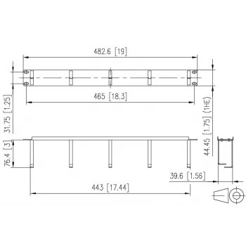 METZ BTR 130894-03-03-E painel de gestão de cabos 19 polegadas 1U, 75mm de profundidade, RAL 7035 cinzento claro