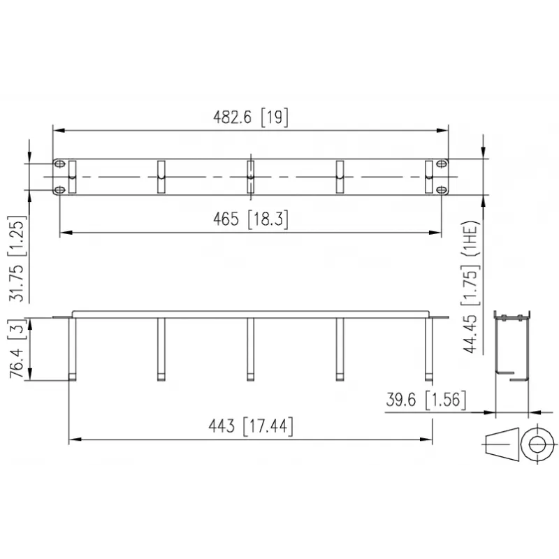METZ BTR 130894-03-03-E painel de gestão de cabos 19 polegadas 1U, 75mm de profundidade, RAL 7035 cinzento claro