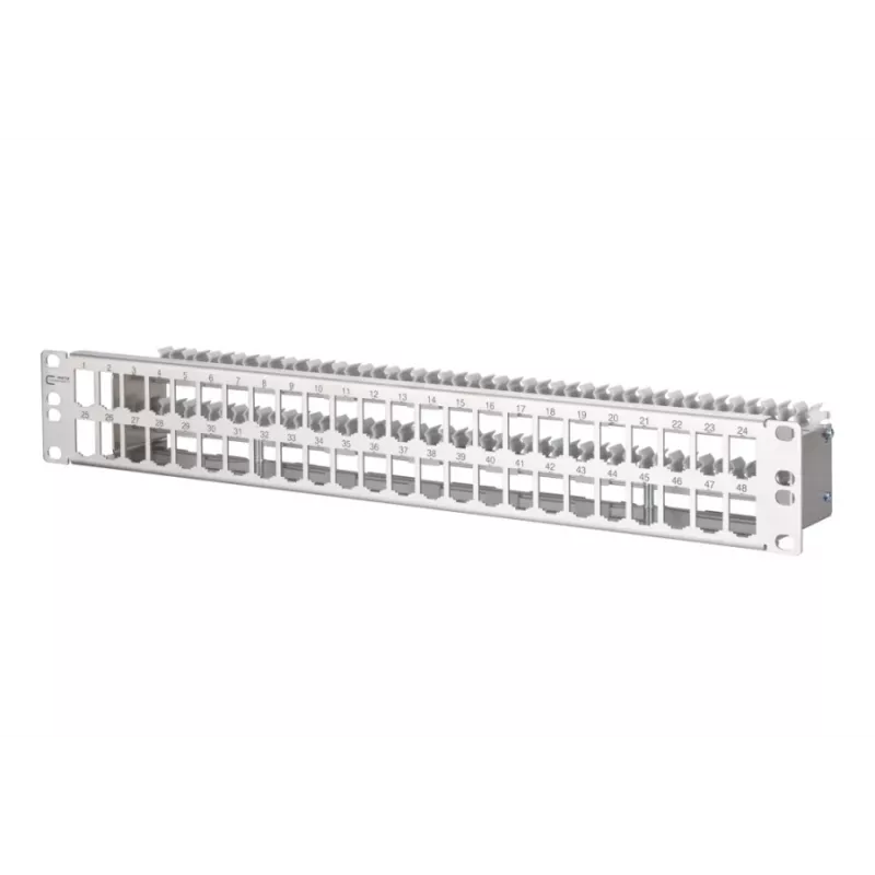 METZ CONNECT 130924-00-E MPP48 Patch panel de 48 portas, aço inoxidável, 1,5U, não equipado