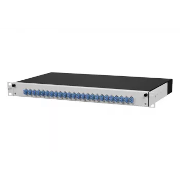 METZ CONNECT 1502697424-E patch panel 24 portas 1U blindado Cat.6A, IDC sem ferramentas, cinzento claro