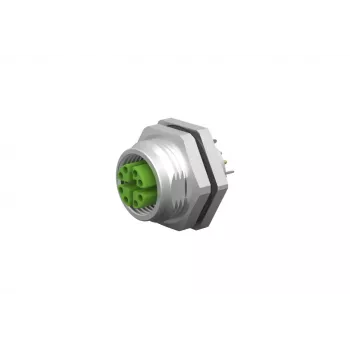 METZ CONNECT M12 BU8 371 - Conector fêmea M12 de embutir, 8 polos, codificação A, conector fêmea, montagem traseira, pinos de solda, IP67