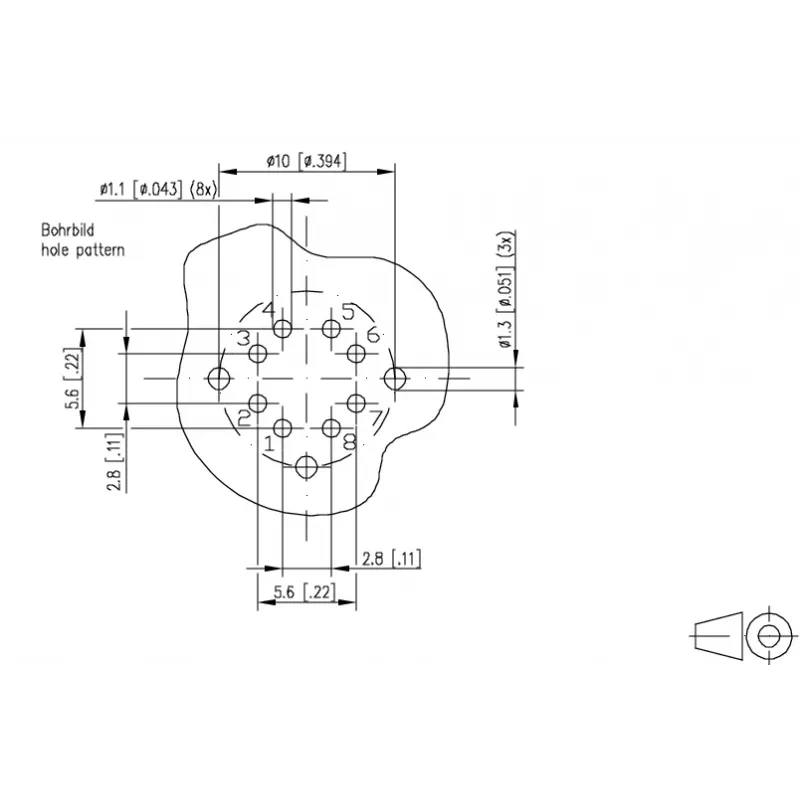 METZ CONNECT M12 BU8 371 - Conector fêmea M12 de embutir, 8 polos, codificação A, conector fêmea, montagem traseira, pinos de solda, IP67